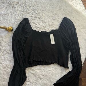 Francesca's Collections Black Smocked Blouse